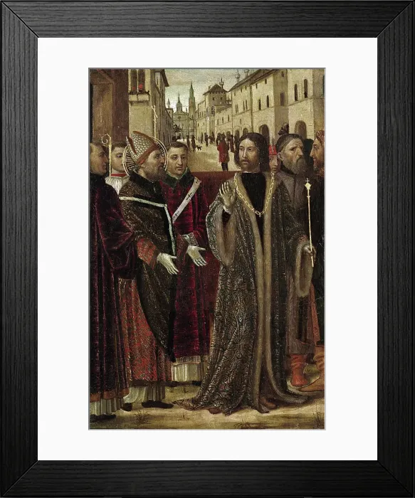 Framed Print : Emperor Theodosius before Saint Ambrose, 1490. Creator: Bergognone, Ambrogio (1453-1523) Framed Print : Emperor Theodosius before Saint Ambrose, 1490. Creator: Bergognone, Ambrogio (1453-1523)