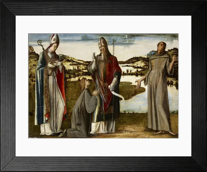 Framed Print : Holy Bishop (Andrew?) adorated by Saints Louis of Toulouse and Francis of Assisi, c1470-1475. Creator: Vivarini, Alvise (ca. 1446-ca. 1505) Framed Print : Holy Bishop (Andrew?) adorated by Saints Louis of Toulouse and Francis of Assisi, c1470-1475. Creator: Vivarini, Alvise (ca. 1446-ca. 1505)