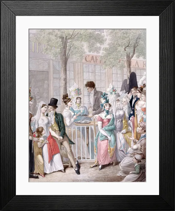 Framed Print : La terrasse du café La Rotonde au Palais Royal en 1814, 1814-1817. Creator: Opiz, Georg Emanuel (1775-1841) Framed Print : La terrasse du café La Rotonde au Palais Royal en 1814, 1814-1817. Creator: Opiz, Georg Emanuel (1775-1841)