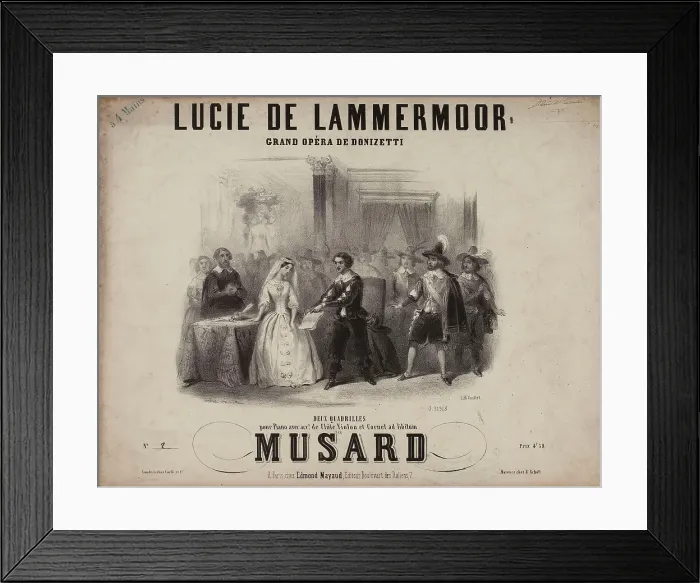 Framed Print : Cover of the score of the opera Lucia di Lammermoor by Gaetano Donizetti, 1839. Creator: Coindre, Victor (1816-1896) Framed Print : Cover of the score of the opera Lucia di Lammermoor by Gaetano Donizetti, 1839. Creator: Coindre, Victor (1816-1896)