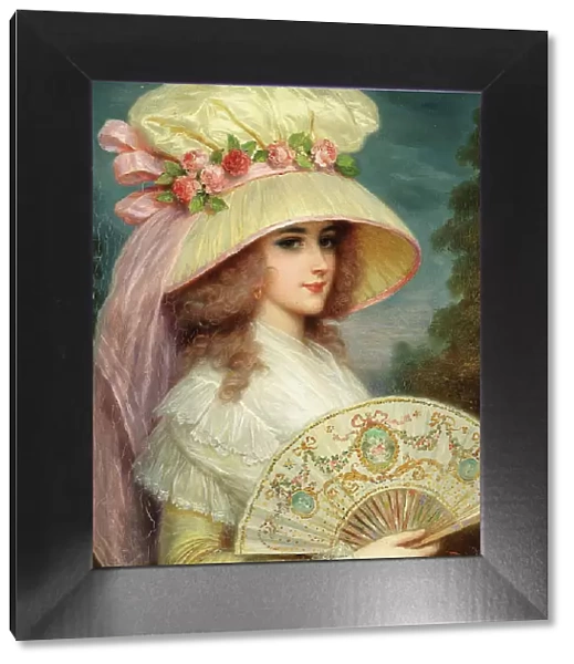 Lady with flowered hat and fan. Creator: Rossi, Lucius (1846-1913)