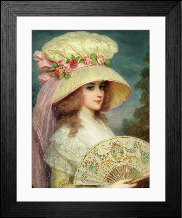 Framed Print : Lady with flowered hat and fan. Creator: Rossi, Lucius (1846-1913) Framed Print : Lady with flowered hat and fan. Creator: Rossi, Lucius (1846-1913)
