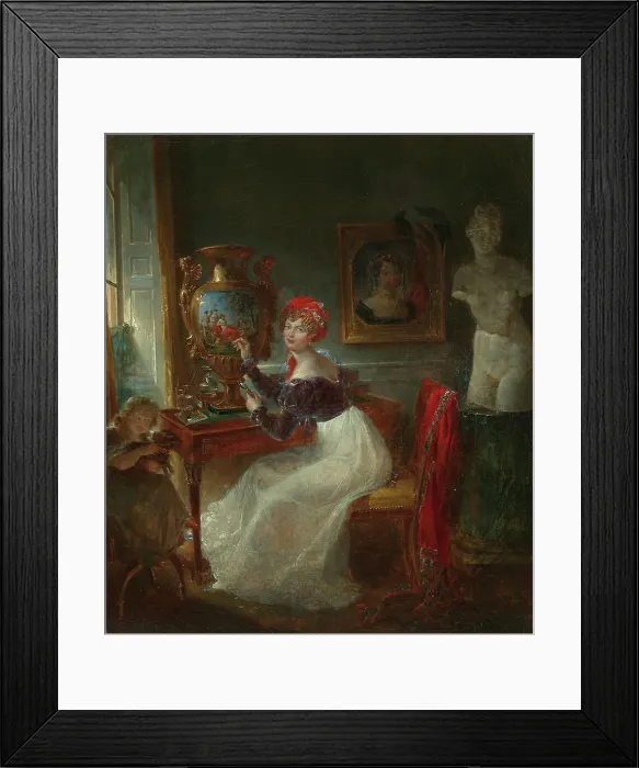 Framed Print : Self-portrait of the artist painting porcelain in her studio. Creator: Jaquotot, Marie Victoire (1772-1855) Framed Print : Self-portrait of the artist painting porcelain in her studio. Creator: Jaquotot, Marie Victoire (1772-1855)