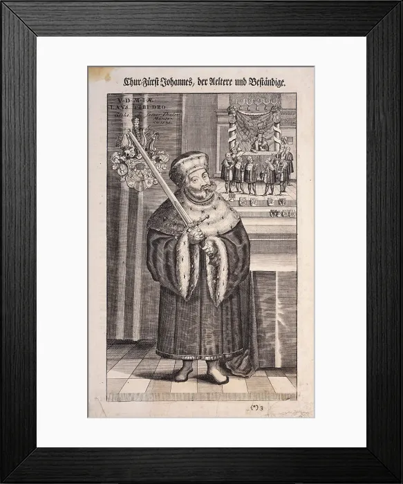 Framed Print : Johann the Steadfast (1468-1532), Elector of Saxony, c. 1710. Creator: Marchand, Johann Christian (1680-1711) Framed Print : Johann the Steadfast (1468-1532), Elector of Saxony, c. 1710. Creator: Marchand, Johann Christian (1680-1711)