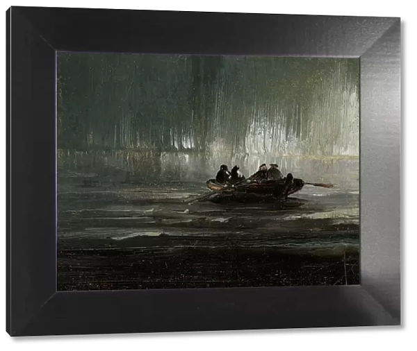 Northern Lights over Four Men in a Rowboat. Creator: Balke, Peder (1804-1887)