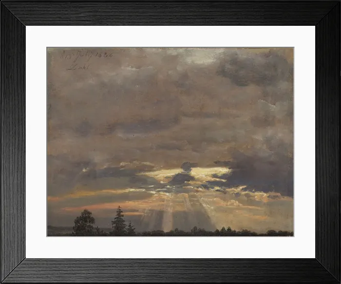 Framed Print : Cloud Study with Sunbeams, 1836. Creator: Dahl, Johan Christian Clausen (1788-1857) Framed Print : Cloud Study with Sunbeams, 1836. Creator: Dahl, Johan Christian Clausen (1788-1857)