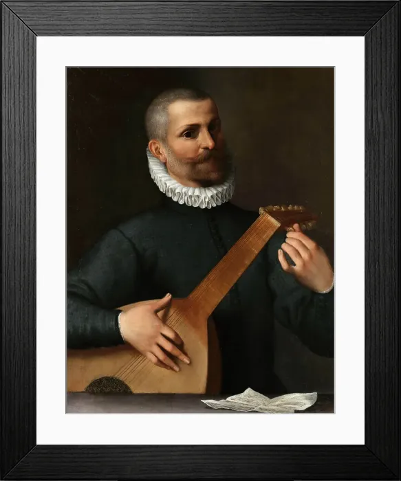 Framed Print : Portrait of a Lute Player (Orazio Bassani?), 1585-1586. Creator: Carracci, Agostino (1557-1602) Framed Print : Portrait of a Lute Player (Orazio Bassani?), 1585-1586. Creator: Carracci, Agostino (1557-1602)