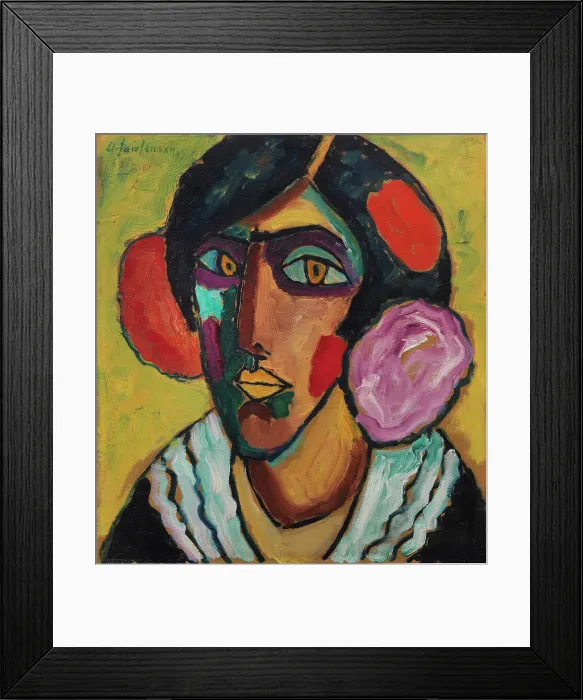 Framed Print : Woman's head with flowers in her hair, c. 1913. Creator: Javlensky, Alexei, von (1864-1941) Framed Print : Woman's head with flowers in her hair, c. 1913. Creator: Javlensky, Alexei, von (1864-1941)