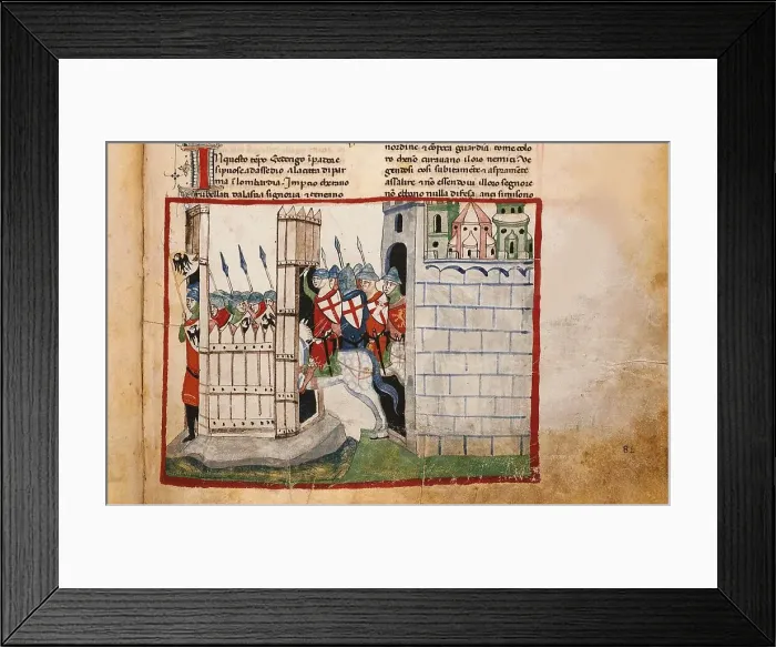 Framed Print : The Battle of Parma on 18 February 1248: The Guelphs attacks Frederick's II Vittoria camp, 1348. Creator: Anonymous Framed Print : The Battle of Parma on 18 February 1248: The Guelphs attacks Frederick's II Vittoria camp, 1348. Creator: Anonymous