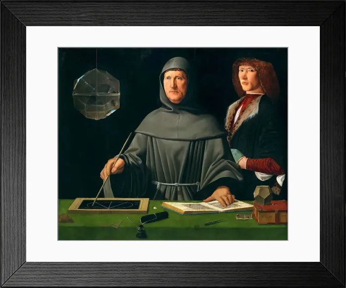Framed Print : Portrait of Luca Pacioli (1445-1517) with a student, 1495. Creator: Jacopo de Barbari (c. 1460 / 70-before 1516) Framed Print : Portrait of Luca Pacioli (1445-1517) with a student, 1495. Creator: Jacopo de Barbari (c. 1460 / 70-before 1516)