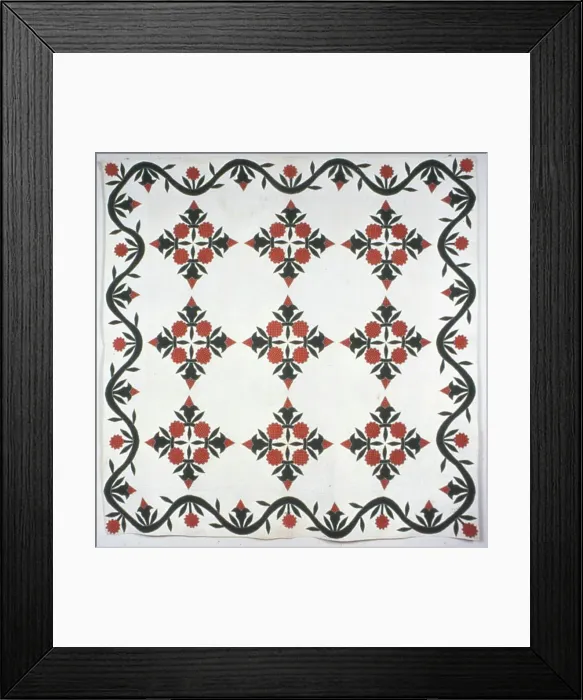 Framed Print : Bedcover (A Wreath of Roses Quilt), Illinois, 1850. Creator: Sarah Slane Framed Print : Bedcover (A Wreath of Roses Quilt), Illinois, 1850. Creator: Sarah Slane