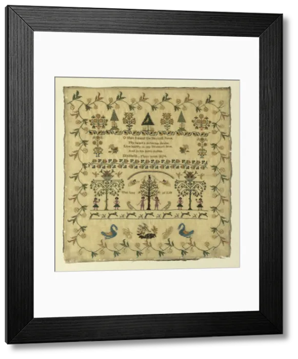 Framed Print : Sampler, United States, 1824. Creator: Elizabeth Moss Framed Print : Sampler, United States, 1824. Creator: Elizabeth Moss