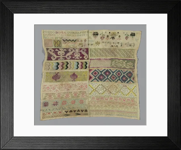 Framed Print : Sampler, Spain, 19th century. Creator: Unknown Framed Print : Sampler, Spain, 19th century. Creator: Unknown