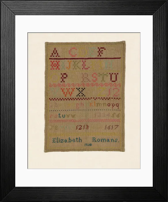 Framed Print : Sampler, Canada, 1838. Creator: Elizabeth Clarke Framed Print : Sampler, Canada, 1838. Creator: Elizabeth Clarke