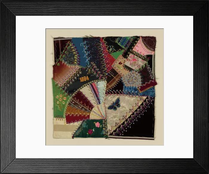 Framed Print : Fragment from Bedcover (Crazy Quilt Block), United States, 1884. Creator: Unknown Framed Print : Fragment from Bedcover (Crazy Quilt Block), United States, 1884. Creator: Unknown