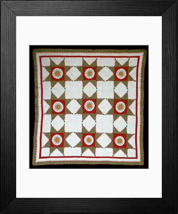 Framed Print : Bedcover (Sunburst or Feathered Edged Star Quilt), United States, c. 1830. Creator: Unknown Framed Print : Bedcover (Sunburst or Feathered Edged Star Quilt), United States, c. 1830. Creator: Unknown