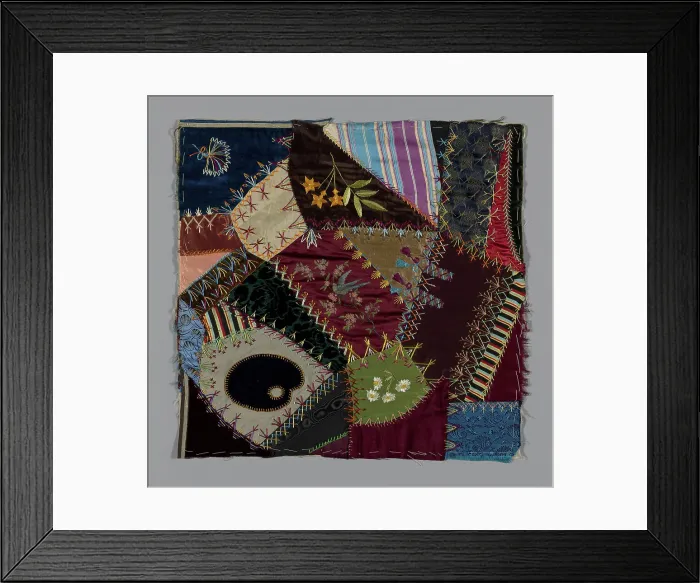 Framed Print : Fragment from Bedcover (Crazy Quilt Block), United States, 1884. Creator: Unknown Framed Print : Fragment from Bedcover (Crazy Quilt Block), United States, 1884. Creator: Unknown