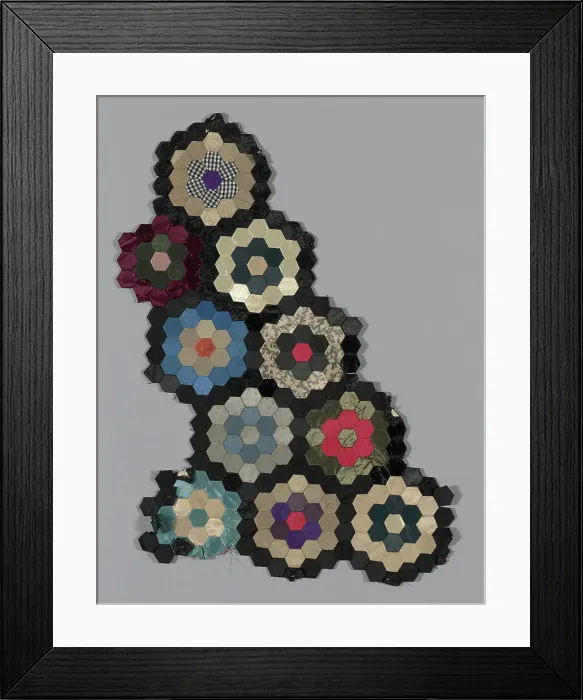 Framed Print : Fragments from Bedcover (Mosaic or Honeycomb Quilt), United States, 1876. Creator: Unknown Framed Print : Fragments from Bedcover (Mosaic or Honeycomb Quilt), United States, 1876. Creator: Unknown