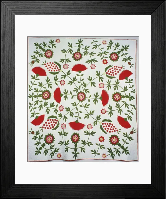 Framed Print : Bedcover (Cockscomb, Rose Tree and Pineapple Quilt), United States, c. 1840. Creator: Unknown Framed Print : Bedcover (Cockscomb, Rose Tree and Pineapple Quilt), United States, c. 1840. Creator: Unknown