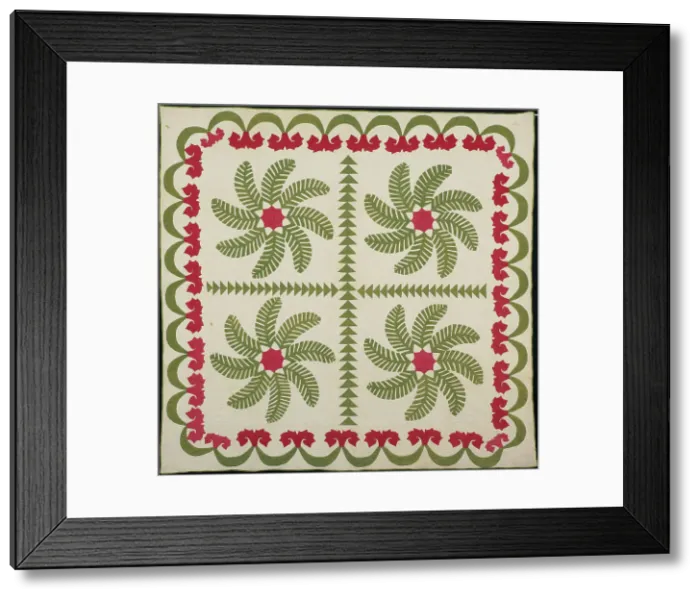Framed Print : Bedcover (Princess Feather or Ostrich Plume Quilt), United States, c. 1850. Creator: Unknown Framed Print : Bedcover (Princess Feather or Ostrich Plume Quilt), United States, c. 1850. Creator: Unknown