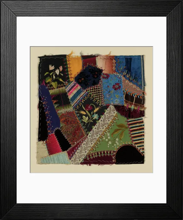Framed Print : Fragment from Bedcover (Crazy Quilt Block), United States, c. 1884. Creator: Unknown Framed Print : Fragment from Bedcover (Crazy Quilt Block), United States, c. 1884. Creator: Unknown