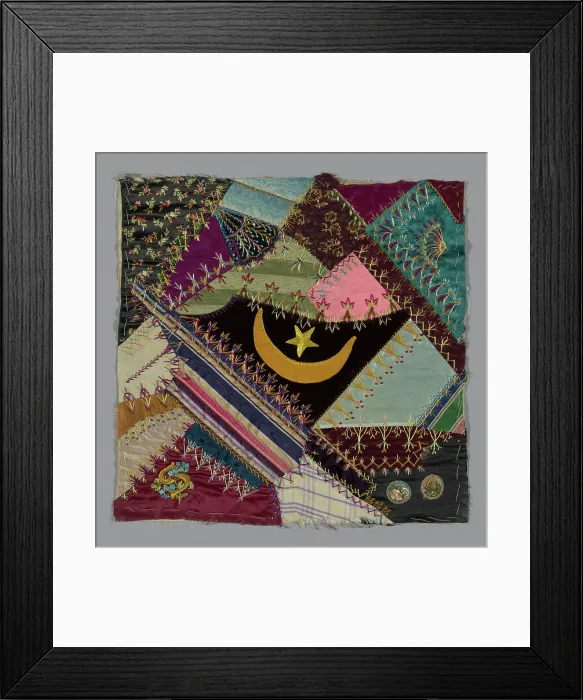 Framed Print : Fragment from Bedcover (Crazy Quilt Block), United States, c. 1884. Creator: Unknown Framed Print : Fragment from Bedcover (Crazy Quilt Block), United States, c. 1884. Creator: Unknown