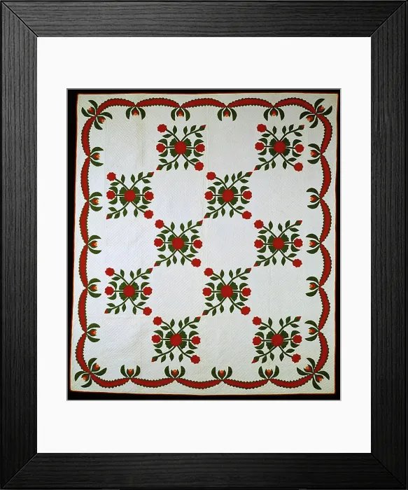 Framed Print : Bedcover (Peony Quilt), United States, c. 1840. Creator: Unknown Framed Print : Bedcover (Peony Quilt), United States, c. 1840. Creator: Unknown