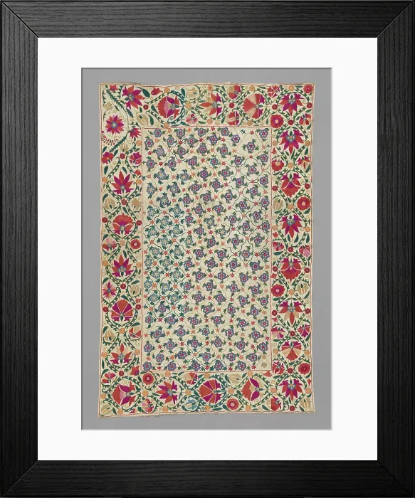 Framed Print : Suzani (large embroidered hanging or cover), Uzbekistan, 19th century. Creator: Unknown Framed Print : Suzani (large embroidered hanging or cover), Uzbekistan, 19th century. Creator: Unknown