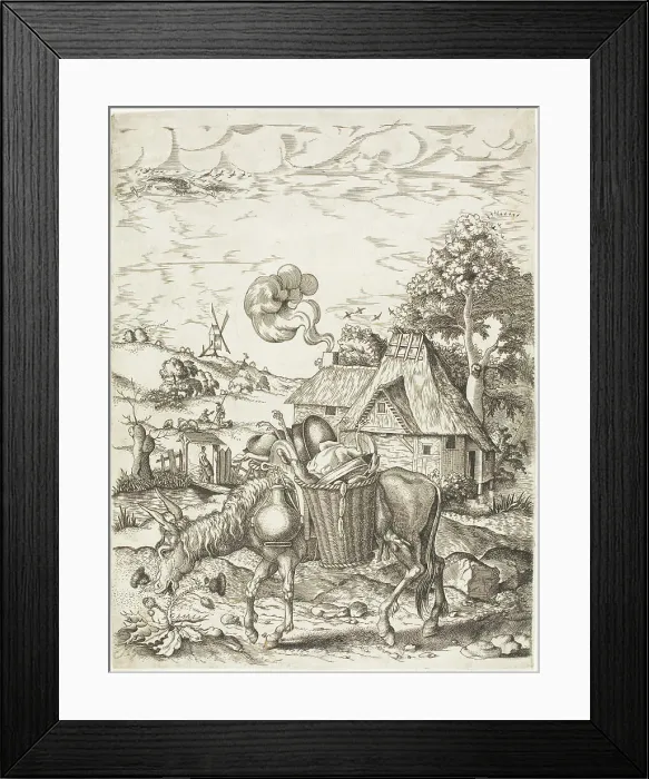Framed Print : The Donkey Laden with Food, from Emblematic Figures of Animals, 1633. Creator: Adriaen van de Venne Framed Print : The Donkey Laden with Food, from Emblematic Figures of Animals, 1633. Creator: Adriaen van de Venne