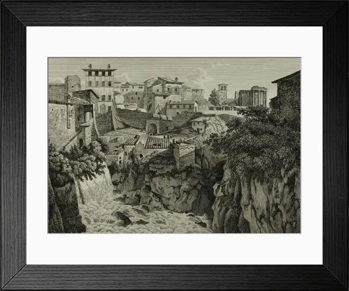 Framed Print : Scene of the Temple of Vesta at Tivoli Facing the Cascades, 1795. Creator: Albert Christoph Dies