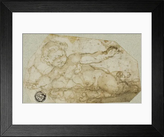Framed Print : Putto with Garland, n.d. Creator: Andrea Lilio Framed Print : Putto with Garland, n.d. Creator: Andrea Lilio