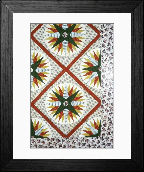 Framed Print : Bedcover (Unfinished Mariner's Compass Quilt), Pennsylvania, 1845 / 55. Creator: Unknown Framed Print : Bedcover (Unfinished Mariner's Compass Quilt), Pennsylvania, 1845 / 55. Creator: Unknown