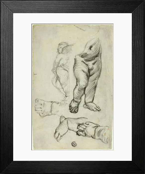 Framed Print : Sketches of Putti (recto); Study for Ornament (verso), 1837 / 75 (recto); n.d. (verso). Creator: Alfred George Stevens Framed Print : Sketches of Putti (recto); Study for Ornament (verso), 1837 / 75 (recto); n.d. (verso). Creator: Alfred George Stevens