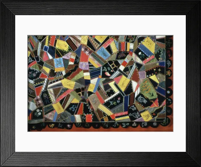 Framed Print : Bedcover (Crazy Quilt), Massachusetts, 1887 / 88. Creator: Unknown Framed Print : Bedcover (Crazy Quilt), Massachusetts, 1887 / 88. Creator: Unknown