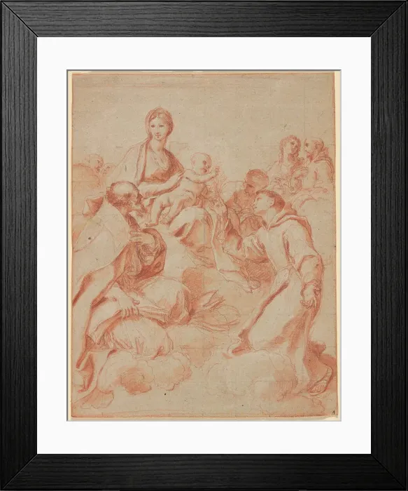 Framed Print : The Virgin and Child with Saint Anthony of Padua Handing a Lily to the Child, n.d. Creator: Andrea Sacchi Framed Print : The Virgin and Child with Saint Anthony of Padua Handing a Lily to the Child, n.d. Creator: Andrea Sacchi