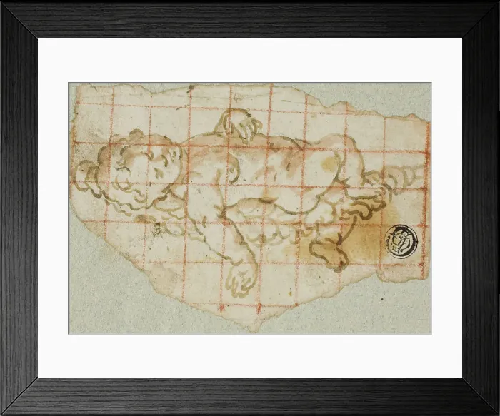 Framed Print : Putto with Garland, n.d. Creator: Andrea Lilio Framed Print : Putto with Garland, n.d. Creator: Andrea Lilio