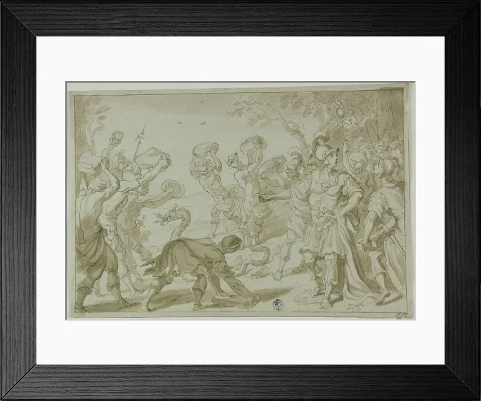 Framed Print : Roman Soldiers Stoning a Serpent, n.d. Creator: Abraham Bloemaert Framed Print : Roman Soldiers Stoning a Serpent, n.d. Creator: Abraham Bloemaert