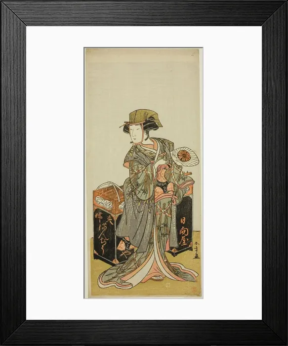 Framed Print : The Actor Nakamura Tomijuro I as the Female Beancake Peddler Hyugaya in the Play... c. 1777. Creator: Shunsho Framed Print : The Actor Nakamura Tomijuro I as the Female Beancake Peddler Hyugaya in the Play... c. 1777. Creator: Shunsho