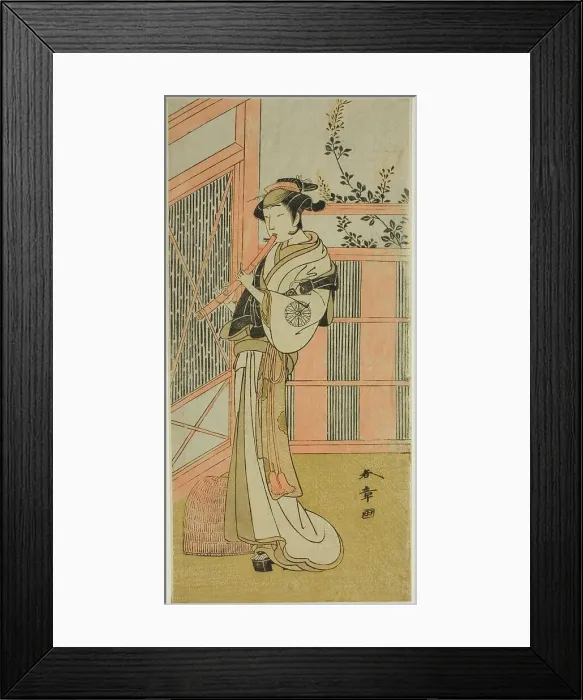 Framed Print : The Actor Nakamura Noshio I as Misao Disguised as a Komuso in the Play Kosode-gura... c. 1772. Creator: Shunsho Framed Print : The Actor Nakamura Noshio I as Misao Disguised as a Komuso in the Play Kosode-gura... c. 1772. Creator: Shunsho