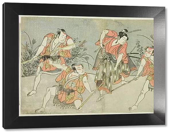 The Actors Nakamura Kashiwagi as a Wakashu (second from right), and Three... Japan, c. 1772. Creator: Shunsho