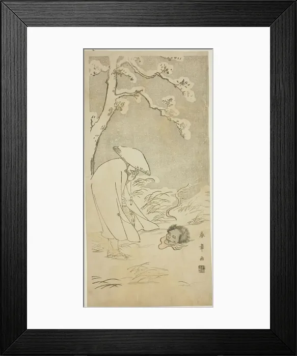 Framed Print : A Pilgrim Praying through the Night to the Buddha (kannenbutsu) is Startled by a Ghostly... c.1768. Creator: Shunsho Framed Print : A Pilgrim Praying through the Night to the Buddha (kannenbutsu) is Startled by a Ghostly... c.1768. Creator: Shunsho