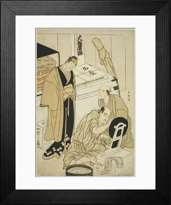 Framed Print : The Actor Otani Hiroji III in His Dressing Room Assisted by Otani Tokuji I (?) and Oberved... c1783 Creator: Shunsho Framed Print : The Actor Otani Hiroji III in His Dressing Room Assisted by Otani Tokuji I (?) and Oberved... c1783 Creator: Shunsho