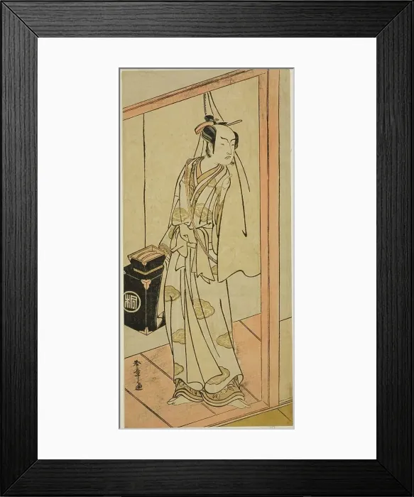 Framed Print : The Actor Arashi Sangoro II as the Hairdresser Obana Saizaburo in the Play Koi Musume... c. 1776. Creator: Shunsho Framed Print : The Actor Arashi Sangoro II as the Hairdresser Obana Saizaburo in the Play Koi Musume... c. 1776. Creator: Shunsho