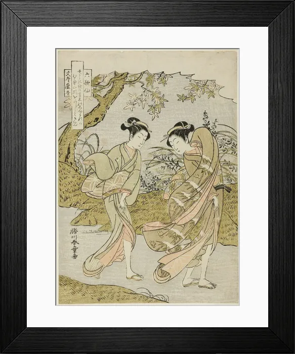 Framed Print : Funya no Yasuhide, Two Women in a Gusty Autumn Landscape, from the series... Japan, c. 1771. Creator: Shunsho Framed Print : Funya no Yasuhide, Two Women in a Gusty Autumn Landscape, from the series... Japan, c. 1771. Creator: Shunsho