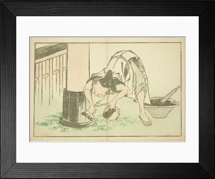 Framed Print : Craftsman working on Temple, from The Picture Book of Realistic Paintings of Hokusai...c. 1814. Creator: Hokusai Framed Print : Craftsman working on Temple, from The Picture Book of Realistic Paintings of Hokusai...c. 1814. Creator: Hokusai
