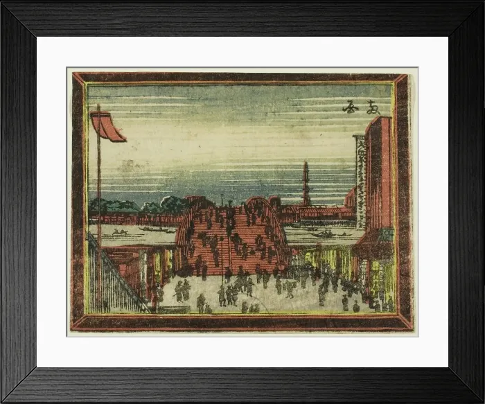 Framed Print : Ryogoku Bridge, from the series Dutch-style Pictures: Eight Views of Edo (Oranda...Japan, 1804 / 16. Creator: Hokusai) Framed Print : Ryogoku Bridge, from the series Dutch-style Pictures: Eight Views of Edo (Oranda...Japan, 1804 / 16. Creator: Hokusai)