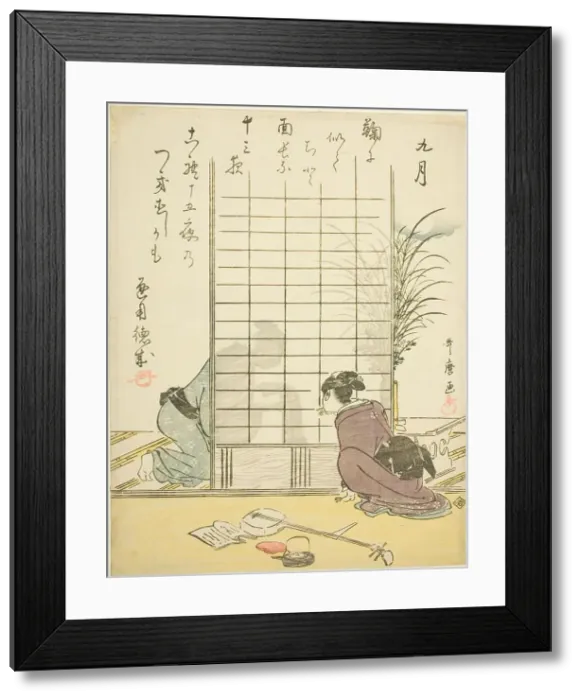 Framed Print : The Ninth Month (Kugatsu), from an untitled series of genre scenes in the twelve months... c1792 / 93 Creator: Kitagawa Utamaro Framed Print : The Ninth Month (Kugatsu), from an untitled series of genre scenes in the twelve months... c1792 / 93 Creator: Kitagawa Utamaro