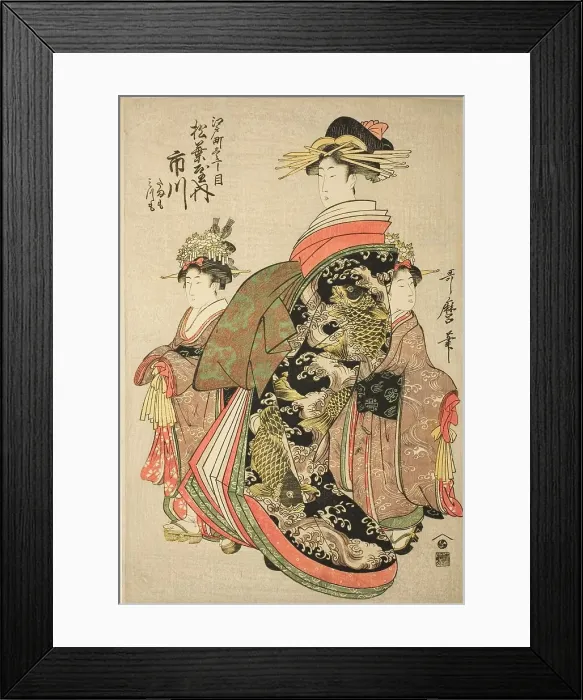 Framed Print : The Courtesan Ichikawa of the Matsubaya in Edo-machi Itchome, with her Child Attendants... c. 1803. Creator: Kitagawa Utamaro Framed Print : The Courtesan Ichikawa of the Matsubaya in Edo-machi Itchome, with her Child Attendants... c. 1803. Creator: Kitagawa Utamaro