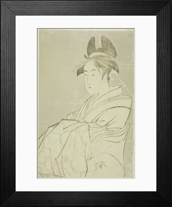 Framed Print : Miyahito of the Ogiya, Whose Assistants Are Tsubaki and Shirabe (Ogiya uchi... Japan, 1793 / 94. Creator: Kitagawa Utamaro) Framed Print : Miyahito of the Ogiya, Whose Assistants Are Tsubaki and Shirabe (Ogiya uchi... Japan, 1793 / 94. Creator: Kitagawa Utamaro)