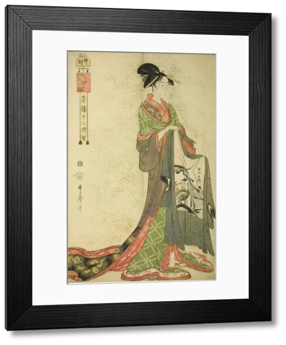 Framed Print : Hour of the Hare [6am] (U no koku), from the series “The Twelve Hours in Yoshiwara”... c. 1794. Creator: Kitagawa Utamaro